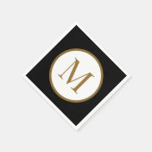 Serviette En Papier Custom Black & Gold Center Seal Monogram (Coin)