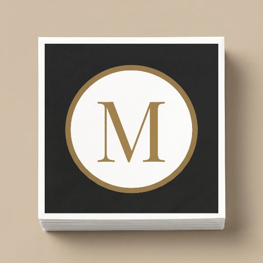Serviette En Papier Custom Black & Gold Center Seal Monogram