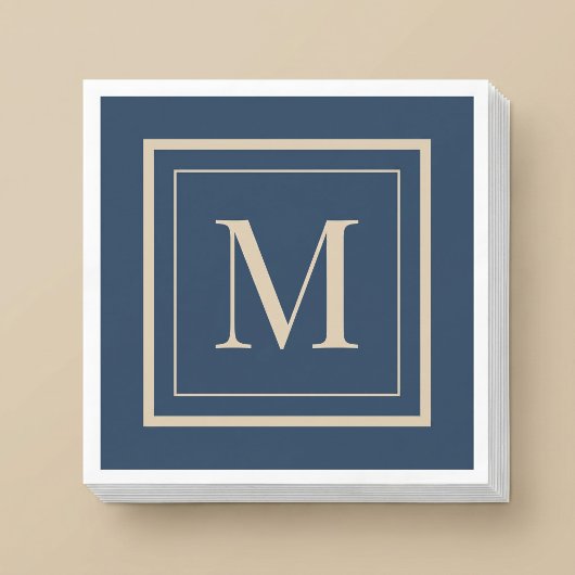 Serviette En Papier Custom Blue & Vanilla Framed Monogram