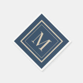 Serviette En Papier Custom Blue & Vanilla Framed Monogram (Coin)