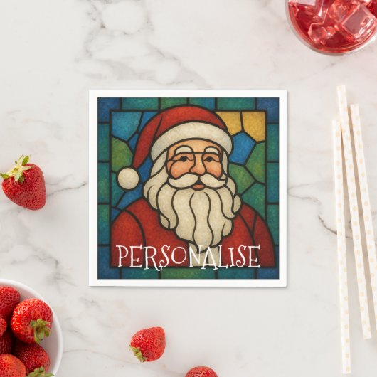 Serviette En Papier Custom Christmas Santa Art Deco Stained Glass (En situation)