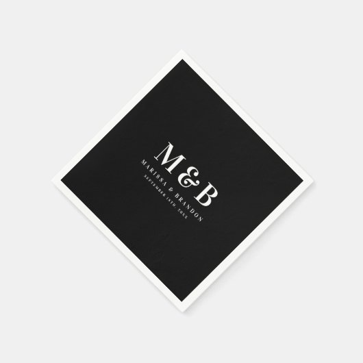 Serviette En Papier Custom Couple Wedding Monogram Initials Black (Coin)