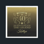 Serviette En Papier Custom Cute Happy 40th Birthday<br><div class="desc">Fournitures élégantes personnalisables pour les fêtes d'anniversaire pour les femmes,  avec parties scintillant en faux noir et or. Personnalisez-le en ajoutant le nom de la fille d'anniversaire.</div>