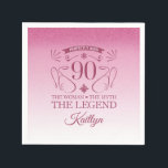 Serviette En Papier Custom Cute Happy 90th Birthday<br><div class="desc">Fournitures élégantes personnalisables pour les fêtes d'anniversaire pour les femmes,  avec fausse parties scintillant rose. Personnalisez-le en ajoutant le nom de la fille d'anniversaire.</div>