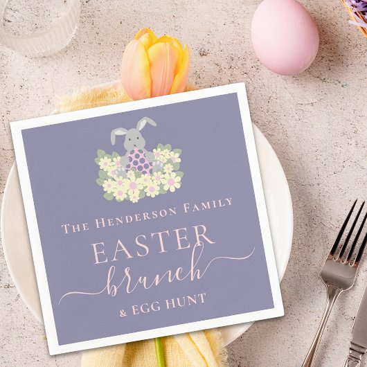 Serviette En Papier Custom Easter Brunch Cute Bunny Egg Hunt Purple