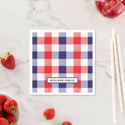 Serviette En Papier Custom Family Name Red and Blue Plaid (En situation)