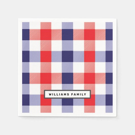 Serviette En Papier Custom Family Name Red and Blue Plaid  (Devant)