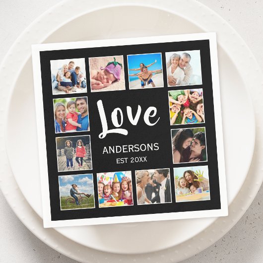 Serviette En Papier Custom Family Photo Collage Personalized Black