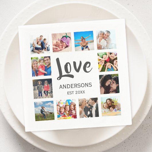 Serviette En Papier Custom Family Photo Collage Personalized White