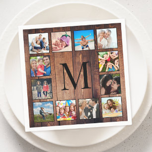 Serviette En Papier Custom Family Photo Collage Reclaimed Wood