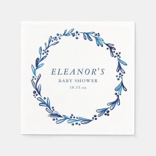 Serviette En Papier Custom Indigo Blue Ink Botanical Baby Shower (Devant)