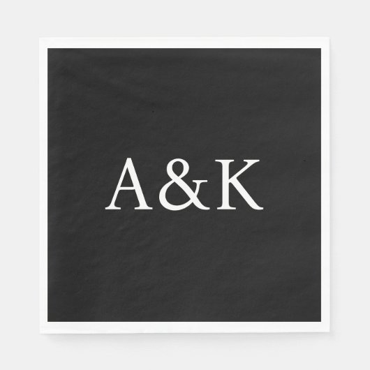Serviette En Papier Custom Initials on Black Wedding (Devant)