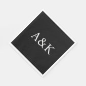 Serviette En Papier Custom Initials on Black Wedding (Coin)
