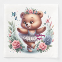 Custom Little Ballerina Bear Birthday Napkins