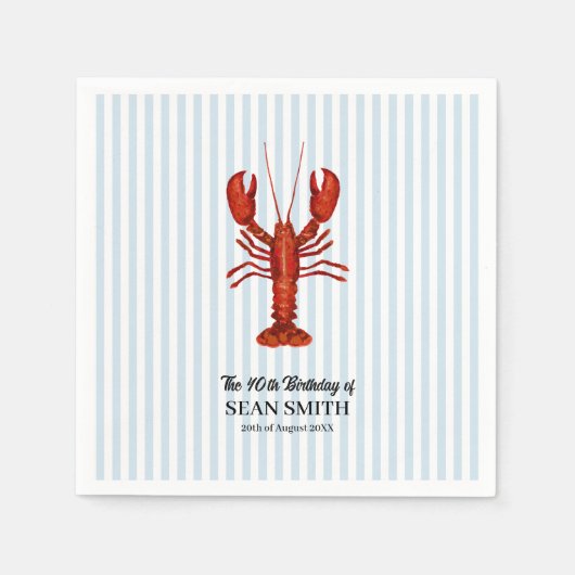 Serviette En Papier Custom Lobster Boil Nautical Blue Stripe (Devant)