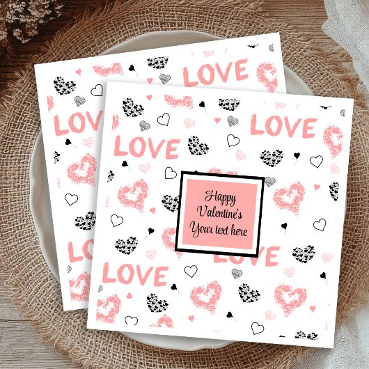 Serviette En Papier Custom Love Text Hearts Hand Drawn Valentine Napki