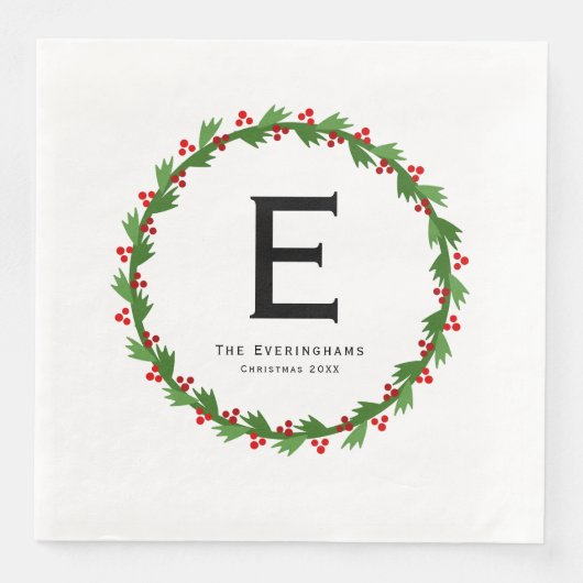 Serviette En Papier Custom Monogram - Vintage Chrismas wreath (Devant)