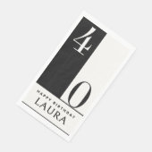 Serviette En Papier Custom Name & Age Black and White Birthday (Coin)