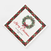 Serviette En Papier Custom Name Pine Wreath Christmas Napkin Design (Coin)
