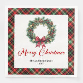 Serviette En Papier Custom Name Pine Wreath Christmas Napkin Design (Devant)