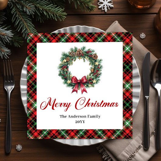 Serviette En Papier Custom Name Pine Wreath Christmas Napkin Design