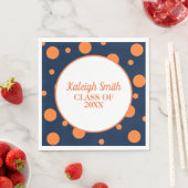 Serviette En Papier Custom Navy Blue Orange Polka Dot Graduation (En situation)