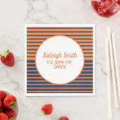 Serviette En Papier Custom Navy Blue Orange Striped Graduation Party (En situation)