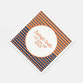 Serviette En Papier Custom Navy Blue Orange Striped Graduation Party (Coin)