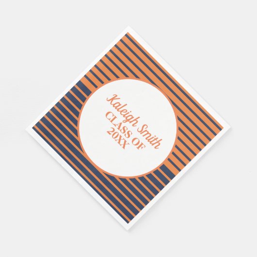 Serviette En Papier Custom Navy Blue Orange Striped Graduation Party (Coin)