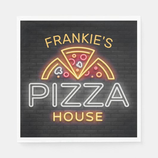 Serviette En Papier Custom Neon Italian Pizzeria Pizza House (Devant)