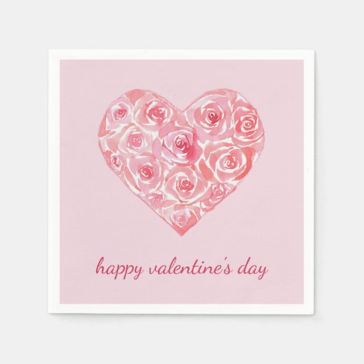 Serviette En Papier Custom Pink Aquarelle Rose Coeur Saint-Valentin (Devant)