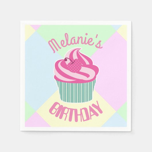 Serviette En Papier Custom Pink Birthday Cupcake Personalised (Devant)