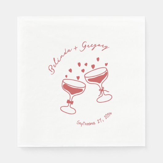 Serviette En Papier Custom Sparkling Cocktail Cheers Doodles Wedding (Devant)