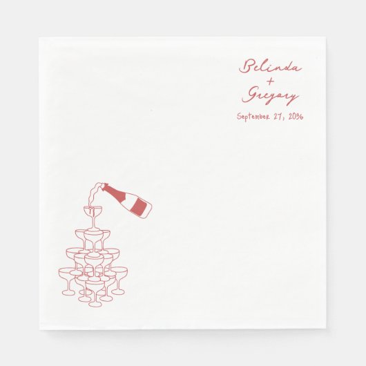 Serviette En Papier Custom Sparkling Wine Tower Doodles Wedding (Devant)