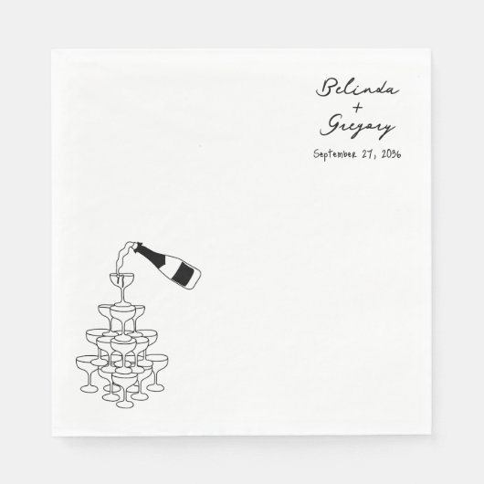 Serviette En Papier Custom Sparkling Wine Tower Doodles Wedding (Devant)