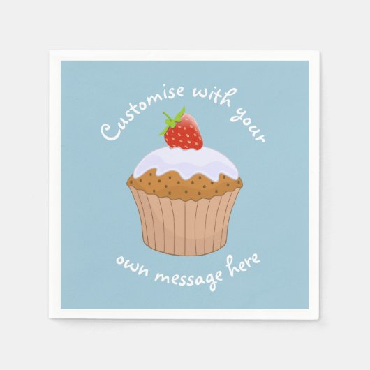 Serviette En Papier Custom Text Cute Strawberry Bun Blue (Devant)
