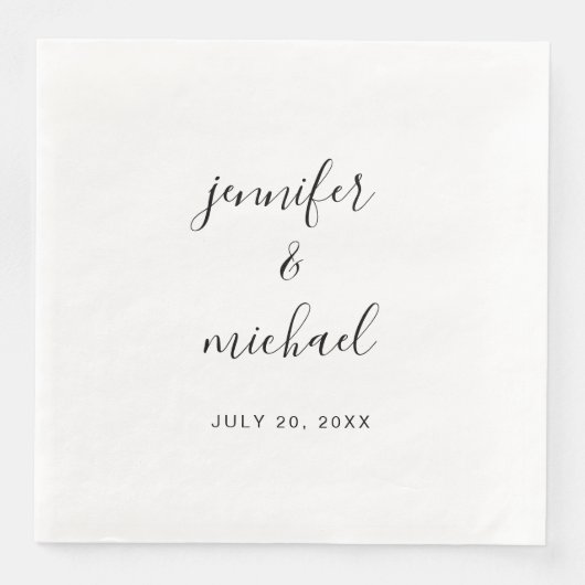 Serviette En Papier Custom Typography Script Black and White Wedding (Devant)