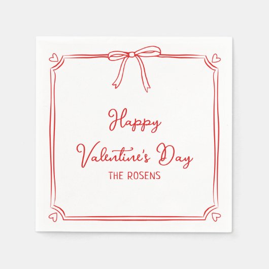 Serviette En Papier Custom Valentine's Day Party Cute Red Bow Hearts (Devant)