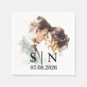 Serviette En Papier Custom Wedding Napkin – Photo, Initials & Date (Devant)