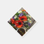 Serviette En Papier Custom "With Love"  Cup of Coffee & Red Poppies  (Coin)