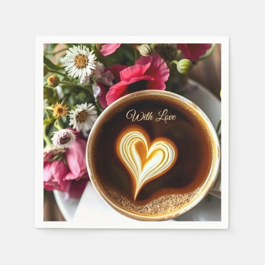 Serviette En Papier Custom "With Love"  Cup of Coffee & Red Poppies  (Devant)