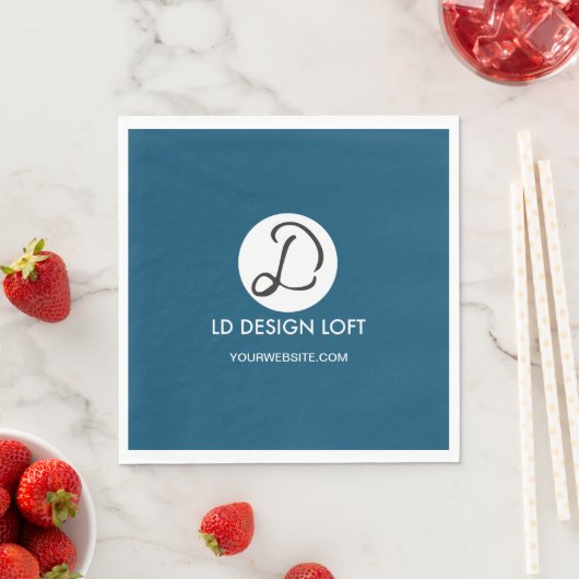 Serviette En Papier Customisé Cocktail bleu foncé Napkin avec logo et (En situation)
