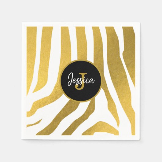 Serviette En Papier Customisé Faux Gold Zebra Print Stripes Motif (Devant)