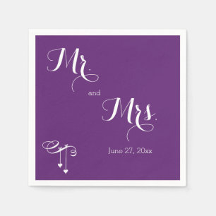 Serviette En Papier Customisé Purple M. et Mme Mariage Napkins