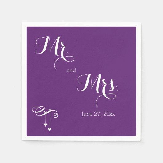 Serviette En Papier Customisé Purple M. et Mme Mariage Napkins (Devant)