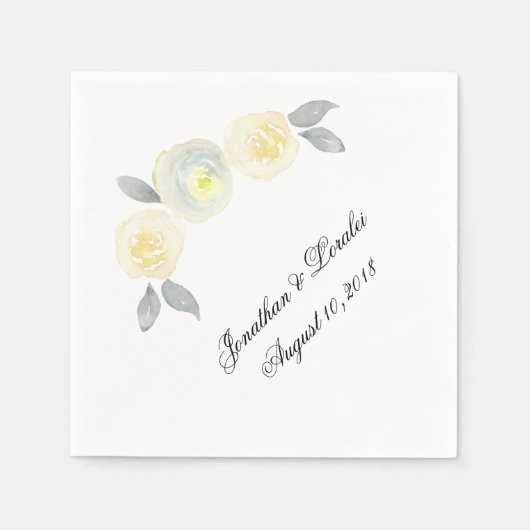 Serviette En Papier Customisez vos serviettes mariages Jaune Floral (Devant)