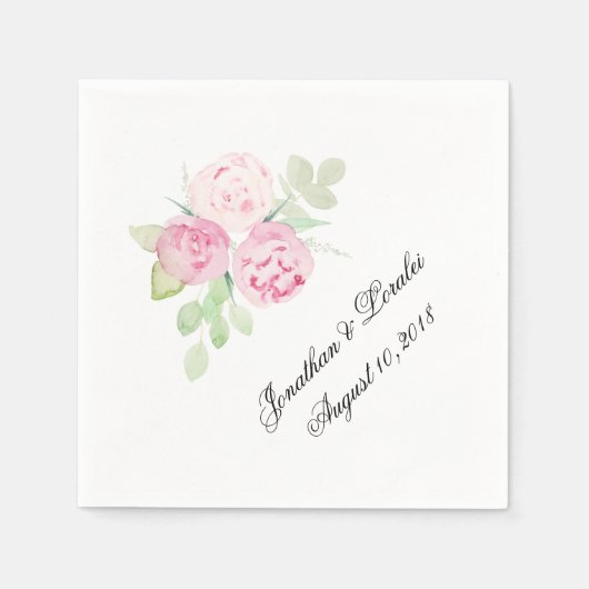 Serviette En Papier Customisez vos serviettes mariages rose floral (Devant)