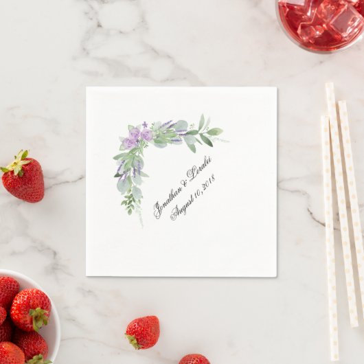 Serviette En Papier Customisez vos serviettes mariages Verdure & lavan (En situation)