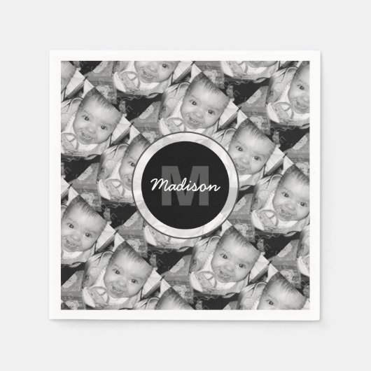 Serviette En Papier Customisez votre motif photo noir blanc Monogramme (Devant)