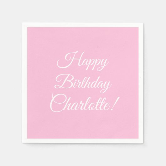 Serviette En Papier Customize with name, Happy Birthday, light pink (Devant)